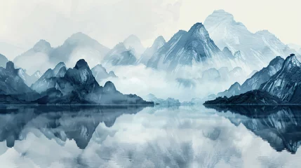 Deurstickers Mountain water color light gray background .. © Natia