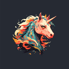 Illustration of a colorful horned horse.