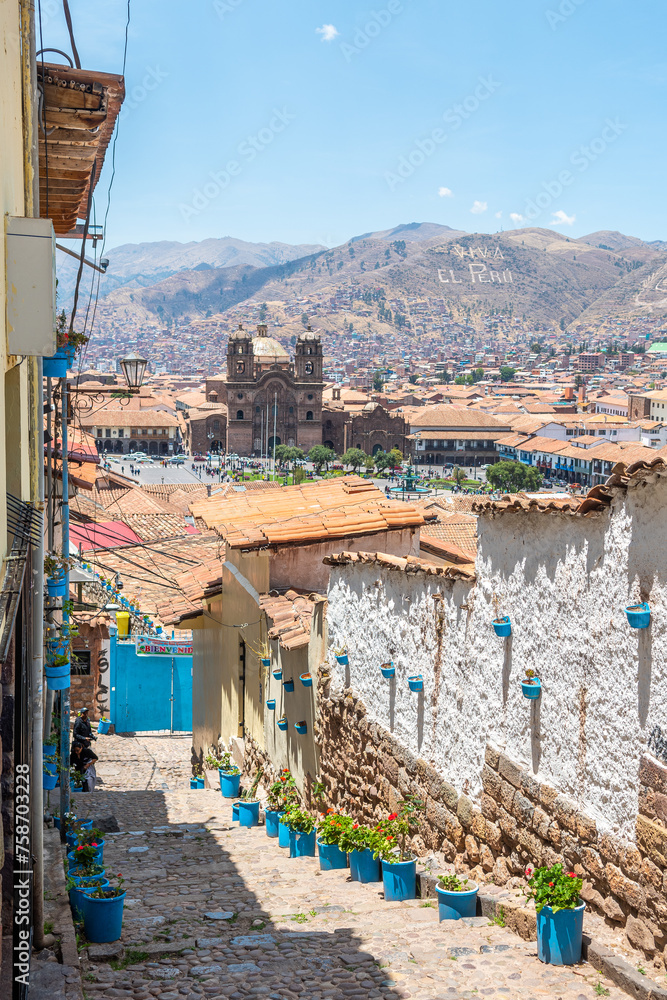 Wall mural street view of cusco inka town, peru	