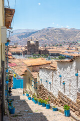 street view of cusco inka town, peru	