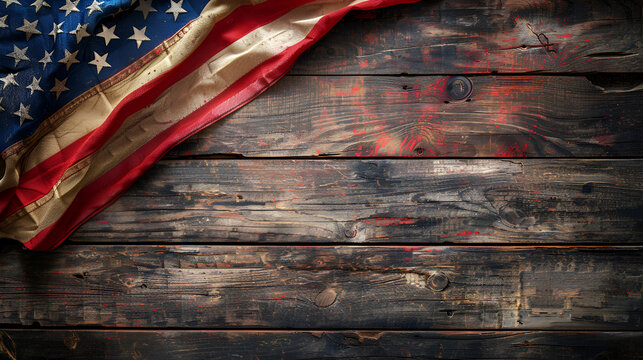 American Flag on Wooden Background Copy Space Memoril Day, Generative AI