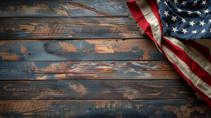 Fototapeta na wymiar American Flag on Wooden Background Copy Space Memoril Day, Generative AI