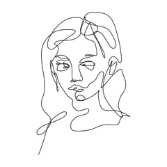 Women's faces in one line art style with flowers and leaves. Continuous line art in elegant style for prints, tattoos, posters, textile, cards etc. Beautiful women face Vector 