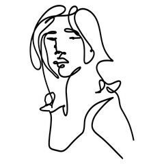Female line art one continuous abstract face by drawing with shape