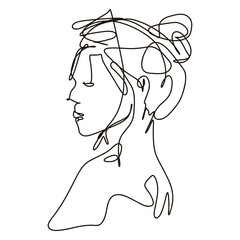 Female line art one continuous abstract face by drawing with shape