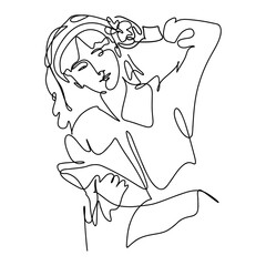 hand drawn one line art illustration woman face continuous line drawing