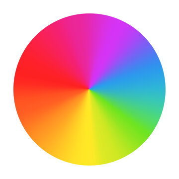 Radial rainbow gradient circular swirl, color spectrum in a vibrant wheel, RGB gradation. Flat vector illustration isolated on white background.