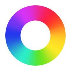 Radial rainbow gradient circular swirl, color spectrum in a vibrant wheel, RGB gradation. Flat vector illustration isolated on white background.