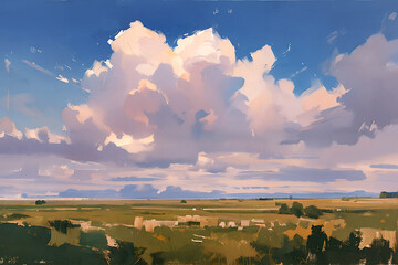 Beautiful sky cloudscape painting, Semi-abstract loosely oil painting style. - obrazy, fototapety, plakaty