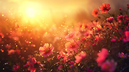 Obraz na płótnie Canvas pink flowers in the sun