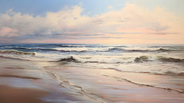 Ocean coast oil painting impressionism twilight peaceful 