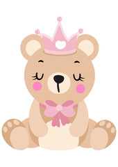 Baby girl teddy bear sitting with crown