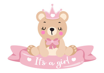 Princess teddy bear with baby girl ribbon banner