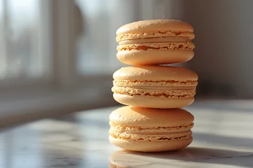 Fototapete Rund French macarons stack lined up in a neat row with blur background © Zee Production