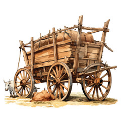 Fototapeta na wymiar Rickety wooden cart pulled by oxen on a rural farm. C