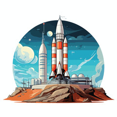 Rocket launching from a spaceport on Earth. Clipart i