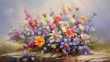 Fototapeta na wymiar Oil painting bouquet of wildflowers ..