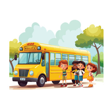 School bus picking up children at a bus stop. Clipart