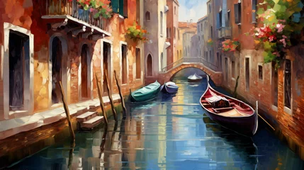 Fotobehang Oil painting  canal in Venice Italy modern impression © Natia