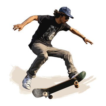 Skateboarder performing tricks at a skatepark. Clipar