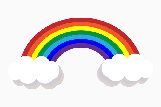rainbow with clouds on white background