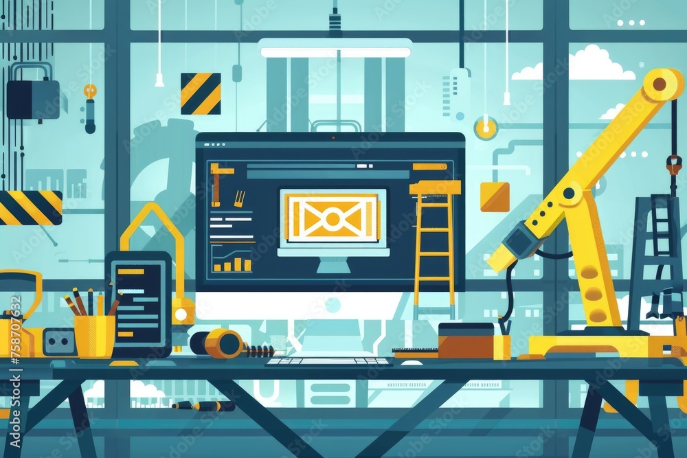 Poster stay online with site maintenance. flat design web banner template for website maintenance, web deve