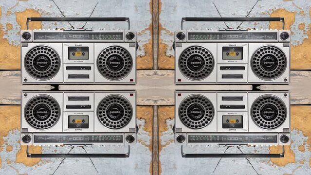 retro ghetto blaster boombox with changing urban backgrounds