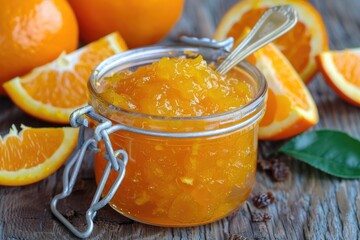 Sweet and Juicy Orange Marmalade. Homemade and Delicious Fruity Jam in a Glass Jar Perfect for Breakfast and Dessert