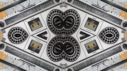 retro ghetto blaster boombox with changing urban backgrounds