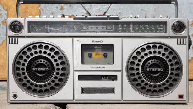 retro ghetto blaster boombox with changing urban backgrounds