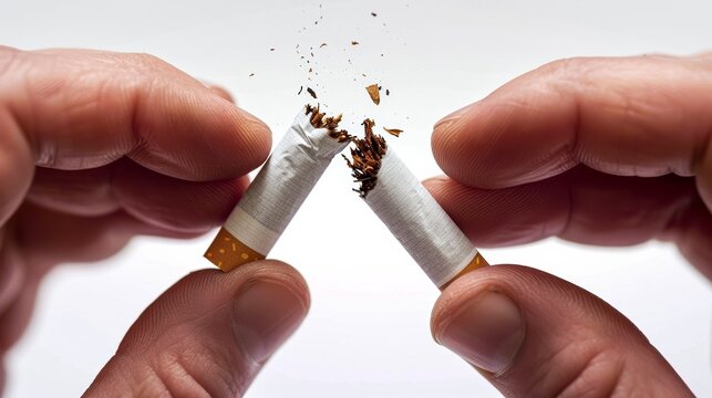 A powerful image of hands breaking a cigarette, symbolizing the struggle and determination to quit smoking