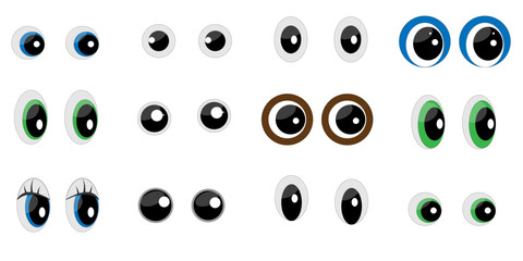 Set of different form cartoon toy eyes isolated