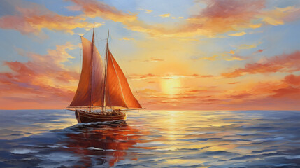 Oil Painting  Sailing Boat ..