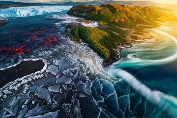 A surreal magnificent mystical power of nature. A sky and water, fire and earth. Warm and cold. 