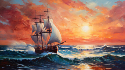 Oil Painting  Sailing Boat .. - obrazy, fototapety, plakaty