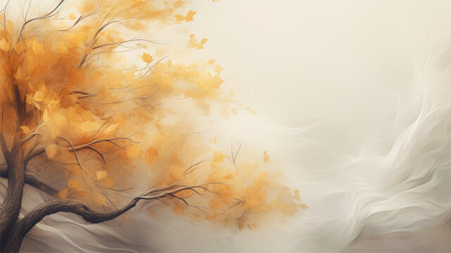 Autumn background with dry tree and falling leaves. Vector illustration.