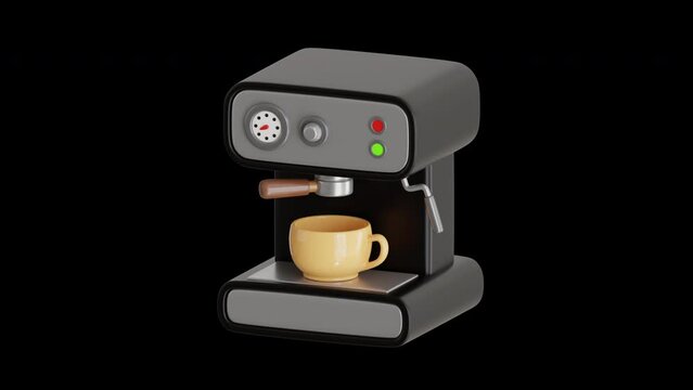 3D Animation of Coffee Machine and Cup with Coffee Inside | Alpha Channel