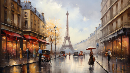 Oil Painting  Street View of Paris  