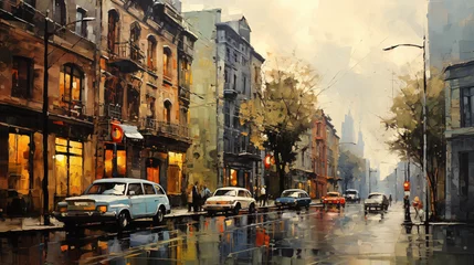 Zelfklevend Fotobehang Oil Painting  Urban Street View  © Natia