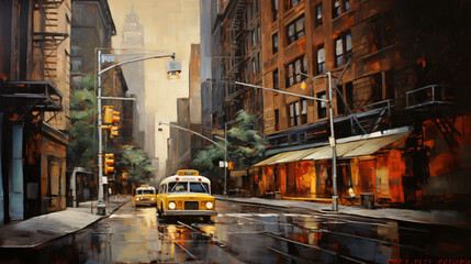 Oil Painting  Urban Street View New York 