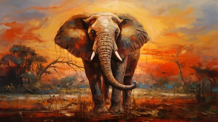 Foto op Canvas Oil painting  Wild Elephant .. © Natia