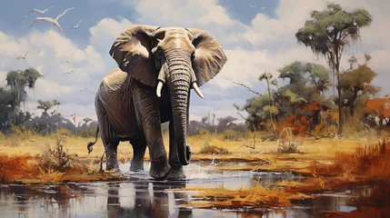 Foto op Canvas Oil painting  Wild Elephant .. © Natia