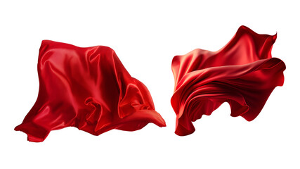 Flying red silk fabric. Waving satin cloth isolated on transparent PNG background. - obrazy, fototapety, plakaty