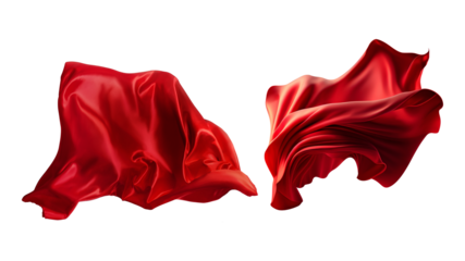  Flying red silk fabric. Waving satin cloth isolated on transparent PNG background.