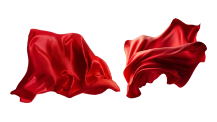 Fotobehang  Flying red silk fabric. Waving satin cloth isolated on transparent PNG background. © Igor
