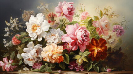 Obraz na płótnie Canvas Oil painting a bouquet of flowers . 