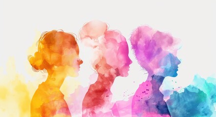 Women's History Month: Celebrating Women Achievements - Watercolor Style Generative AI Illustration of Woman Profile for Banner, Poster, Background, and Wallpaper
