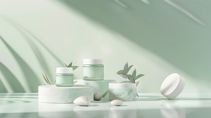 Skin care concept - display of different cosmetics products with natural elements and stones - 758710680