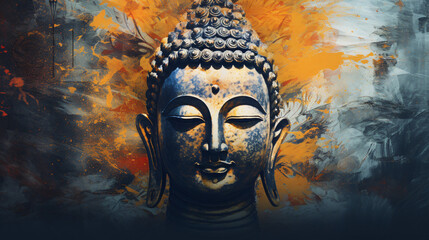 Oil painting Buddha face with abstract texture 