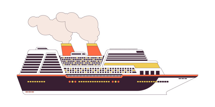 recommend clip art: Cruise ship side 2D linear cartoon object. Luxury cruise liner boat isolated line vector element white background. Marine transport. Ocean vessel. Nautical transportation color flat spot illustration